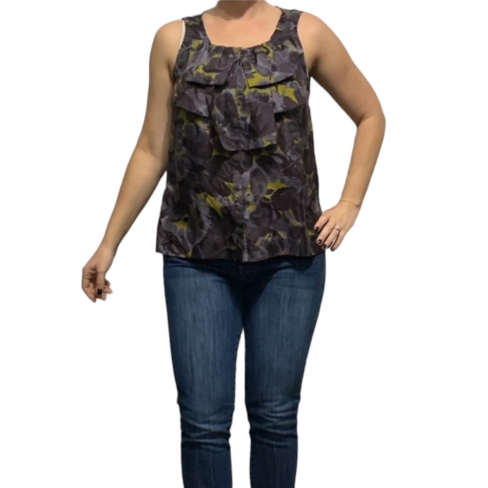 J.Crew Plus Gray Abstract Sleeveless Silk Top